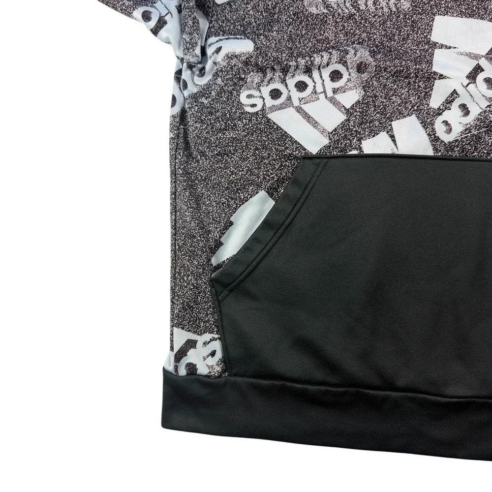 Adidas Boys Large 14/16 Pullover Hoodie Black White All Over Logo Print Sporty